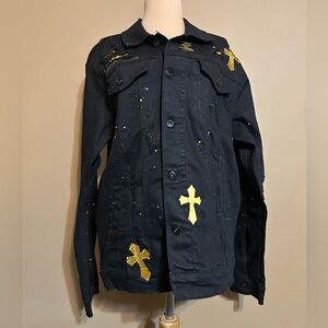 Men's Black Jacket with Gold Cross Accents